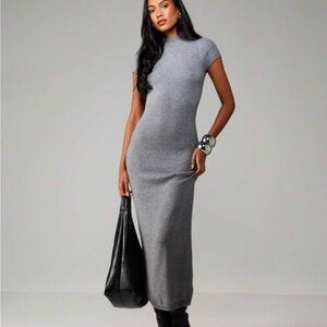 Missguided Grey Short Sleeve Maxi Dress